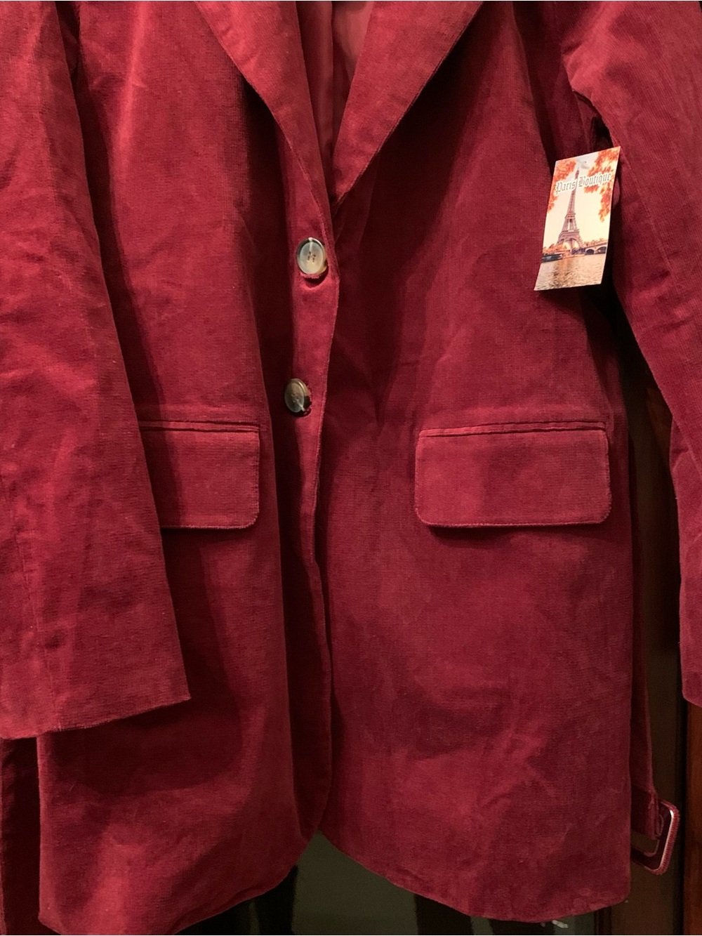 Women's Burgundy Corduroy Blazer Jacket Large Boho Western Retro Glam Career NEW - Picture 3 of 5